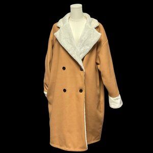 Tan/White Fleece Coat w/ Faux Fur Trim